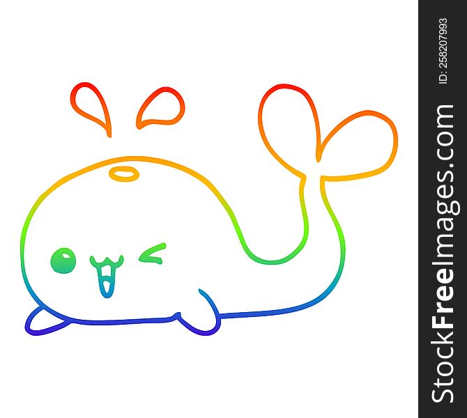 rainbow gradient line drawing of a cartoon whale