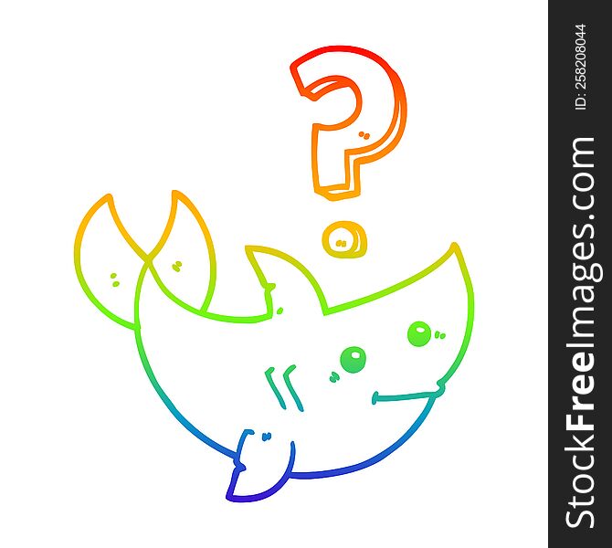 rainbow gradient line drawing of a cartoon shark asking question