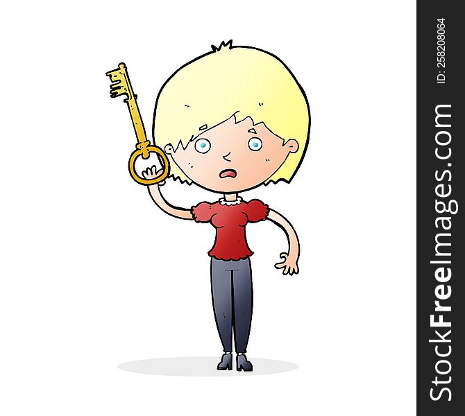 cartoon woman with key