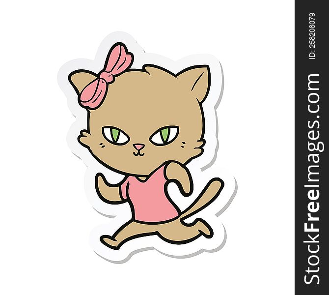 sticker of a cute cartoon cat jogging