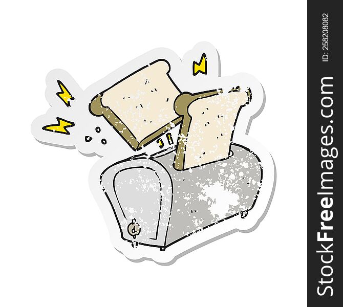 Retro Distressed Sticker Of A Cartoon Toaster