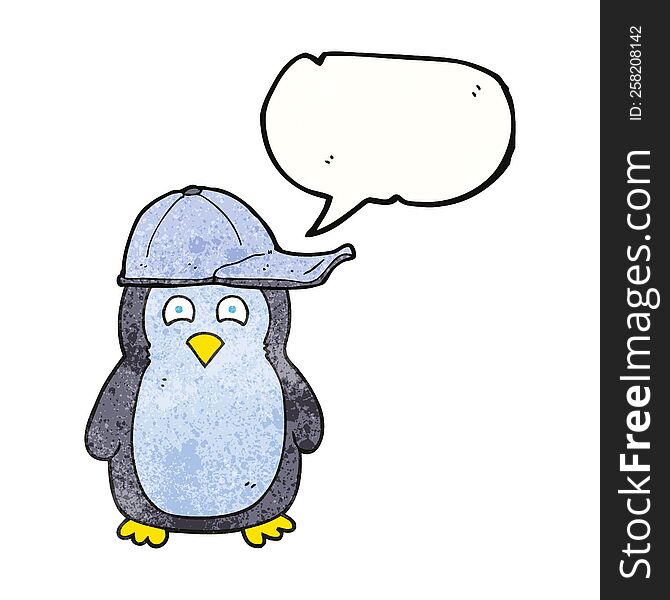 Speech Bubble Textured Cartoon Penguin Wearing Hat