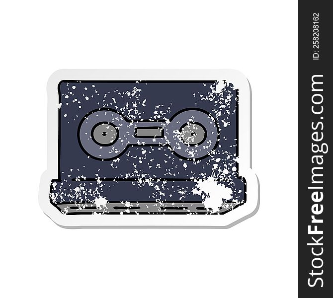 Distressed Sticker Cartoon Doodle Of A Distressed Sticker Cassette Tape