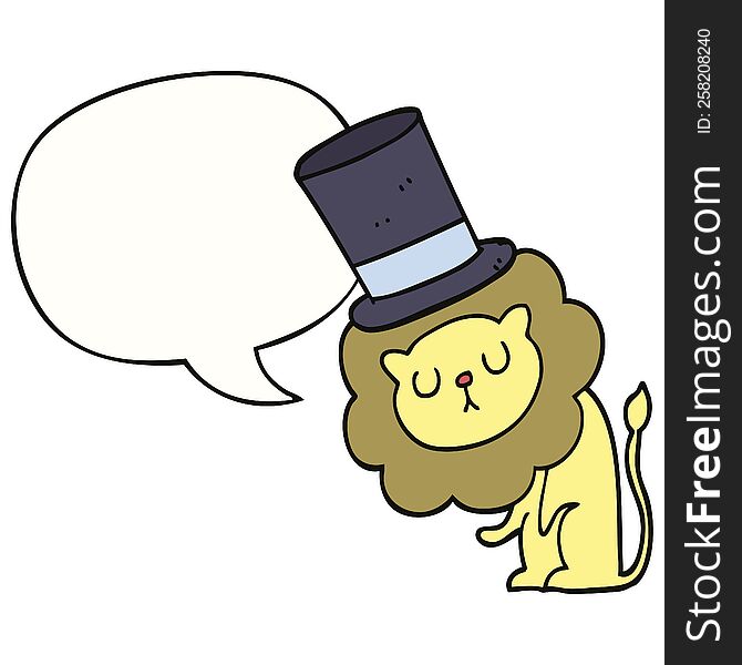 Cute Cartoon Lion Wearing Top Hat And Speech Bubble