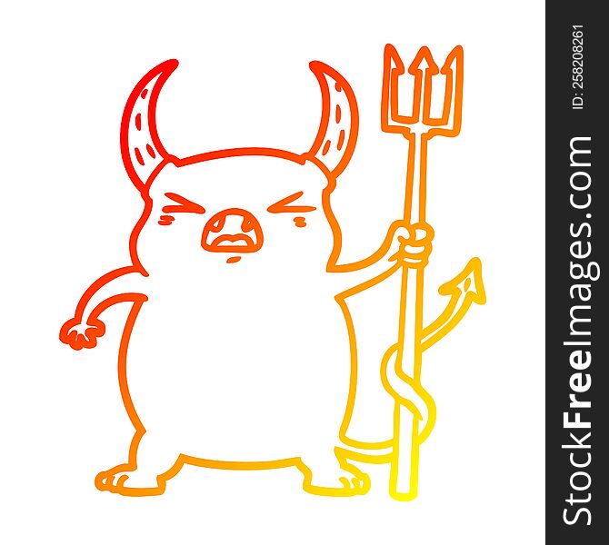 Warm Gradient Line Drawing Cartoon Angry Little Devil