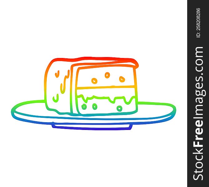rainbow gradient line drawing of a cartoon slice of cake
