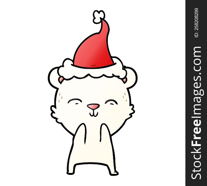 happy hand drawn gradient cartoon of a polar bear wearing santa hat. happy hand drawn gradient cartoon of a polar bear wearing santa hat