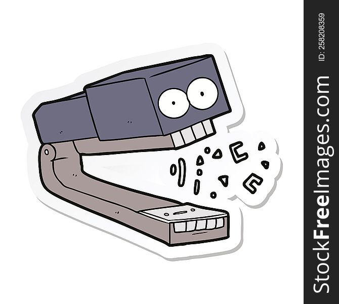 sticker of a crazy cartoon stapler