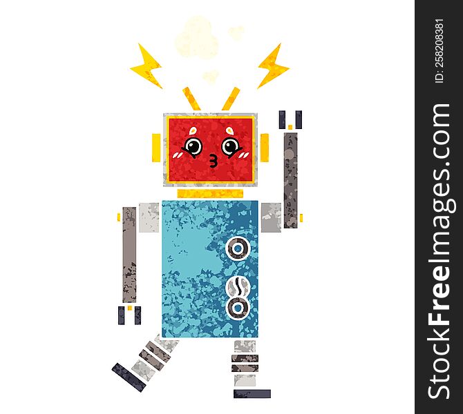 Retro Illustration Style Cartoon Robot Malfunction