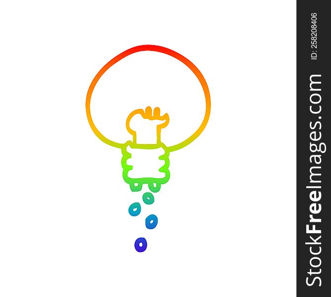 Rainbow Gradient Line Drawing Cartoon Shining Light Bulb