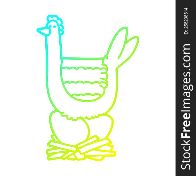 cold gradient line drawing cartoon chicken sitting on eggs in nest