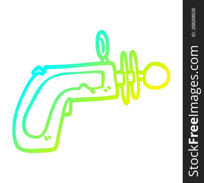 cold gradient line drawing of a cartoon ray gun