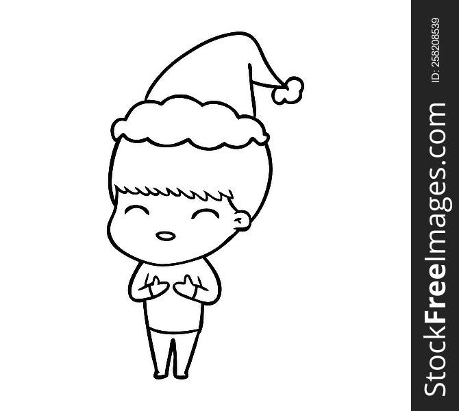 happy hand drawn line drawing of a boy wearing santa hat. happy hand drawn line drawing of a boy wearing santa hat