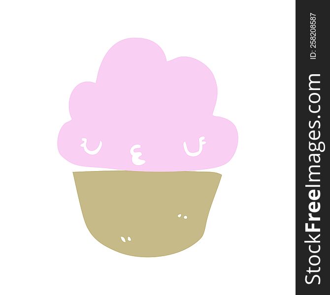 Flat Color Style Cartoon Cupcake With Face