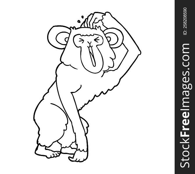 cartoon chimp scratching head. cartoon chimp scratching head