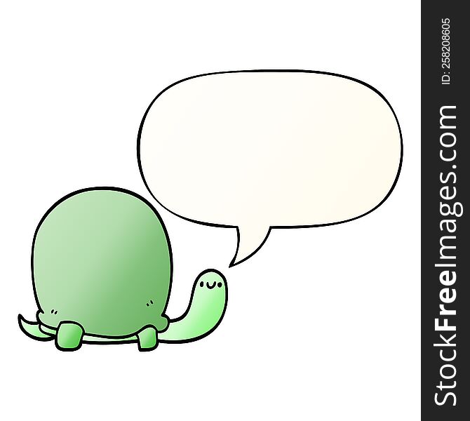 Cute Cartoon Tortoise And Speech Bubble In Smooth Gradient Style