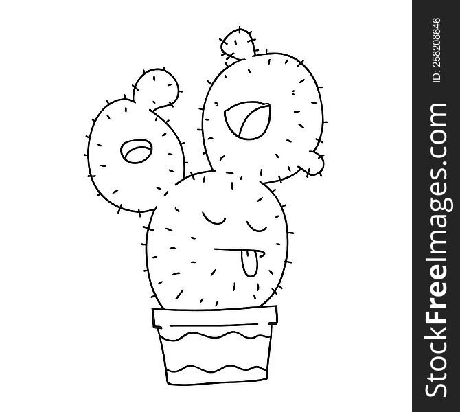 line drawing quirky cartoon cactus. line drawing quirky cartoon cactus