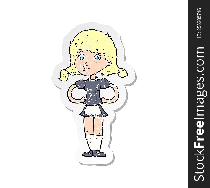 retro distressed sticker of a cartoon happy waitress woman