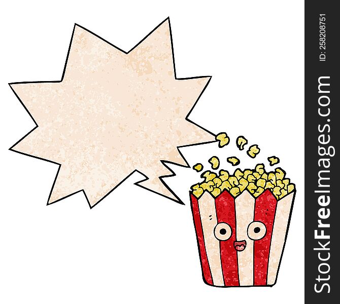 Cartoon Popcorn And Speech Bubble In Retro Texture Style