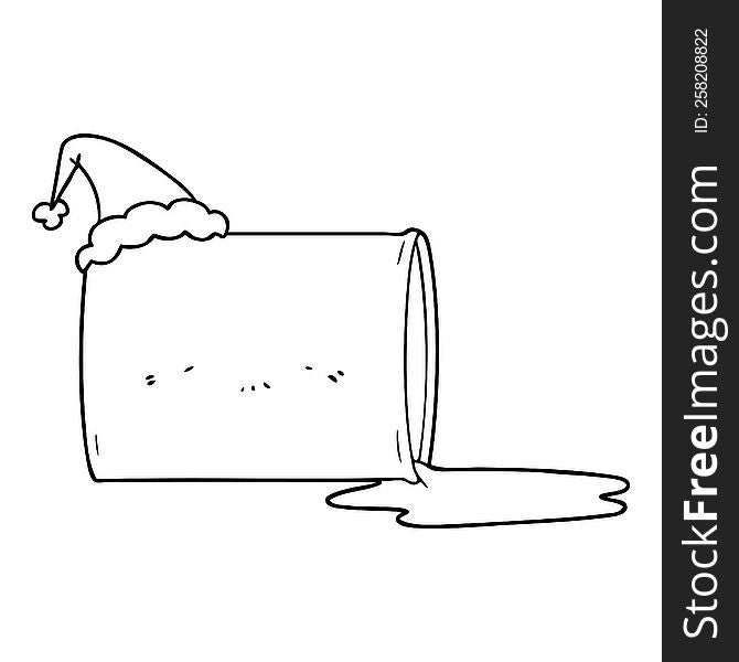 Line Drawing Of A Oil Drum Wearing Santa Hat