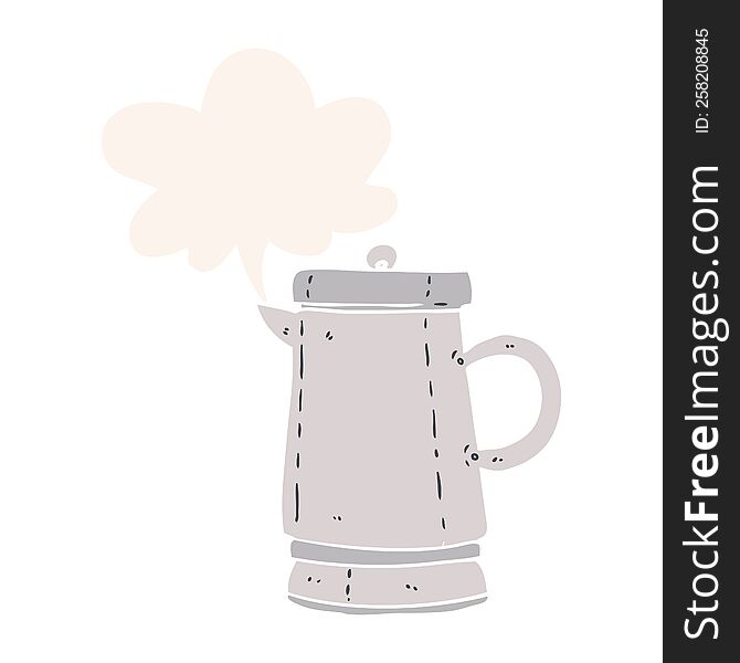 cartoon old metal kettle and speech bubble in retro style