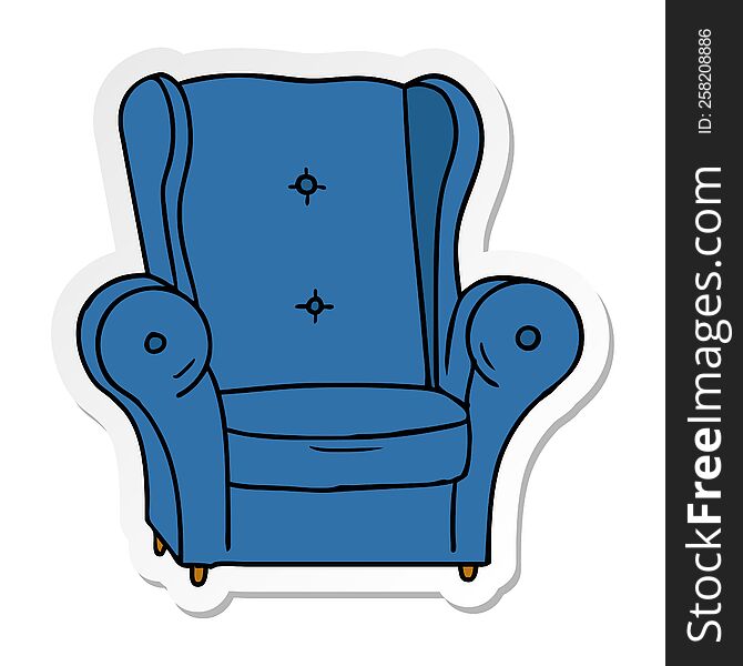 hand drawn sticker cartoon doodle of an old armchair