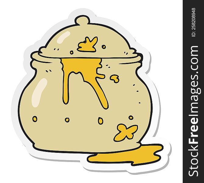 sticker of a cartoon messy mustard pot
