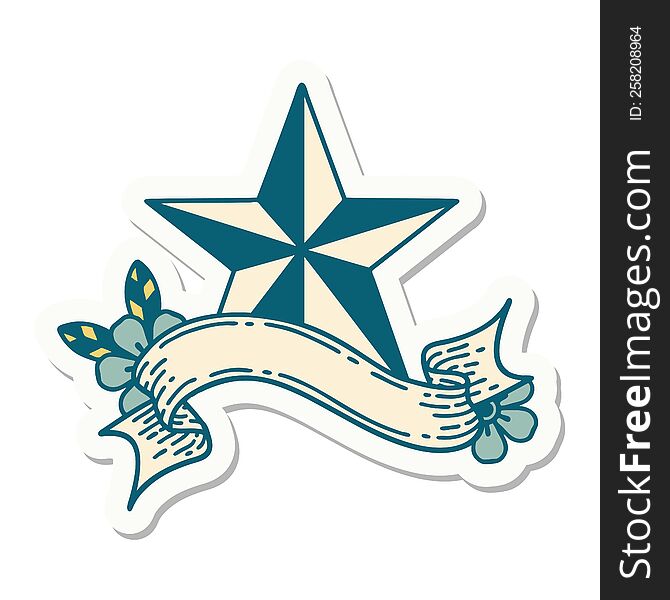tattoo style sticker with banner of a star