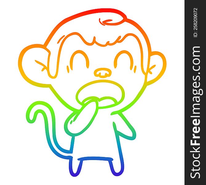 rainbow gradient line drawing yawning cartoon monkey