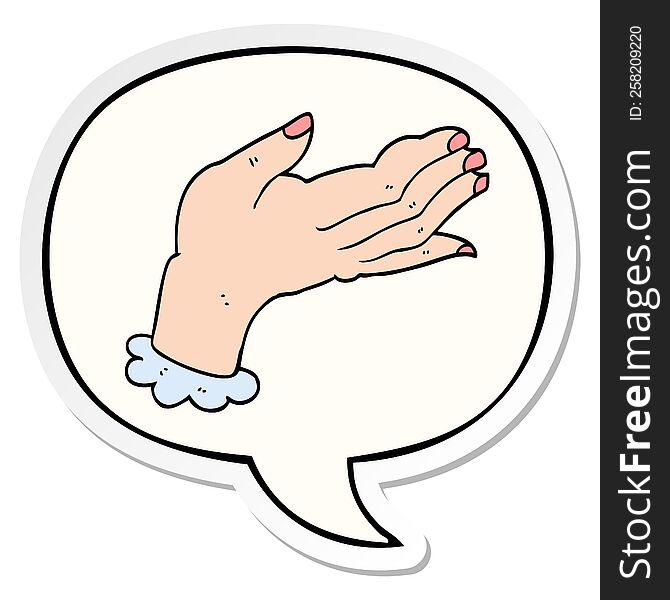 cartoon hand with speech bubble sticker. cartoon hand with speech bubble sticker