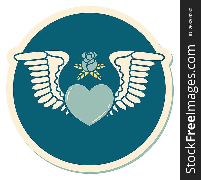 Tattoo Style Sticker Of A Heart With Wings