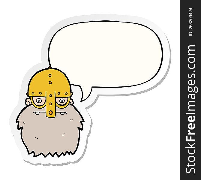 Cartoon Viking Face And Speech Bubble Sticker