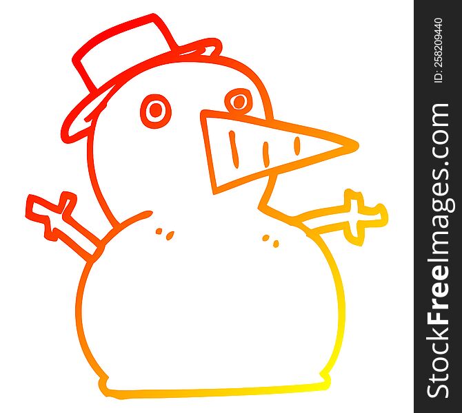 warm gradient line drawing of a cartoon funny snowman