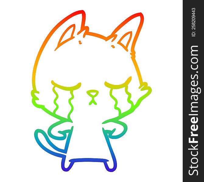 Rainbow Gradient Line Drawing Crying Cartoon Cat