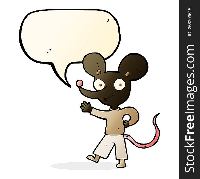 Cartoon Waving Mouse With Speech Bubble