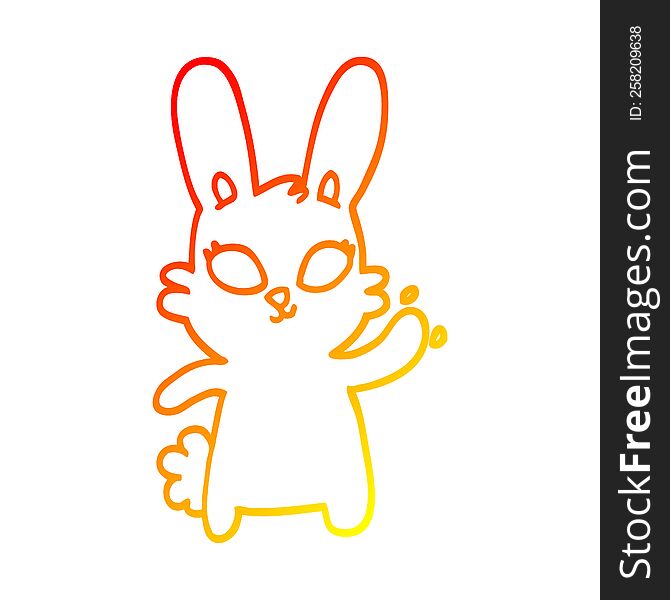 warm gradient line drawing of a cute cartoon rabbit waving