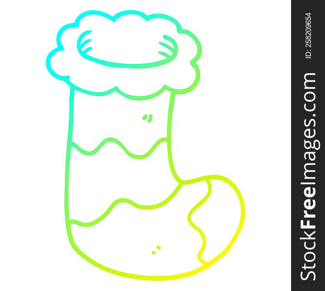 cold gradient line drawing of a cartoon christmas stocking