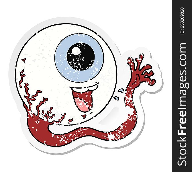distressed sticker of a cartoon eyeball laughing