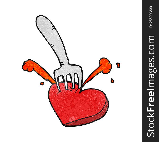 freehand textured cartoon heart stabbed by fork