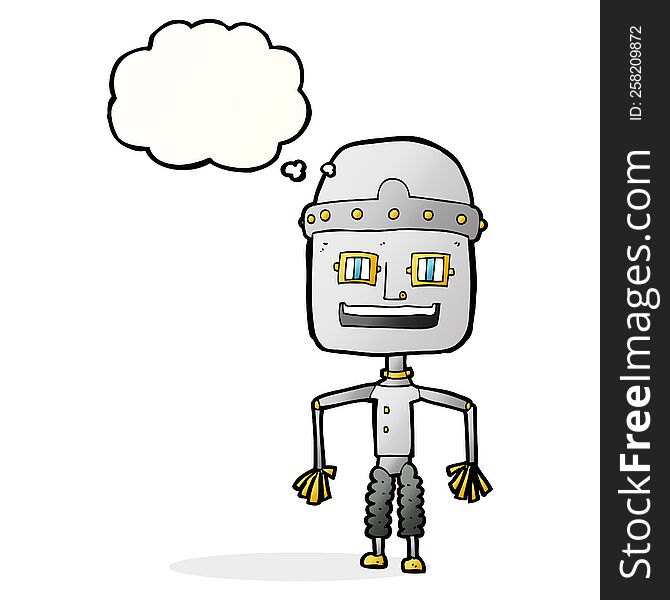 funny cartoon robot with thought bubble