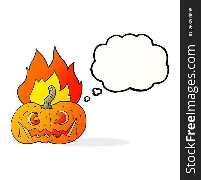 Thought Bubble Cartoon Flaming Halloween Pumpkin