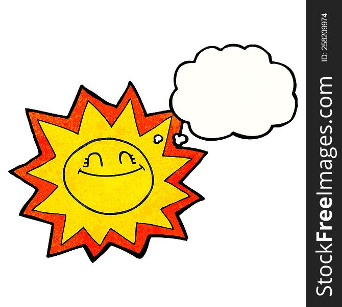 happy freehand drawn thought bubble textured cartoon sun. happy freehand drawn thought bubble textured cartoon sun