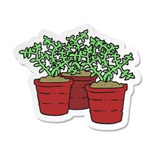 Sticker Of A Cartoon Potted Plants Royalty Free Stock Photo