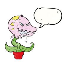 Speech Bubble Textured Cartoon Monster Plant Stock Image