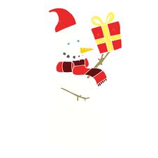 Flat Color Illustration Of A Cartoon Snowman Holding Present Stock Images