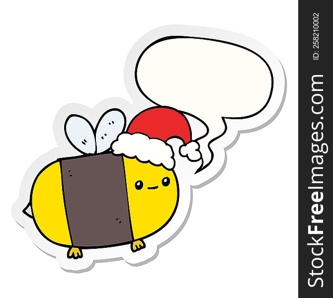 Cartoon Christmas Bee And Speech Bubble Sticker