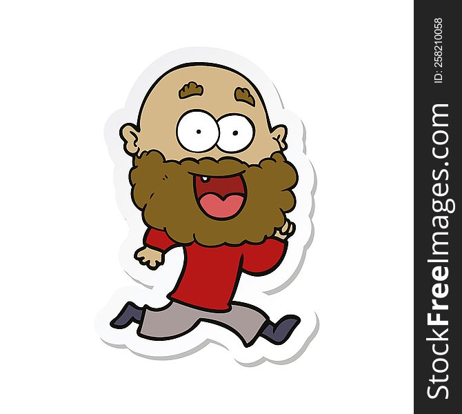 Sticker Of A Cartoon Crazy Happy Man With Beard Running