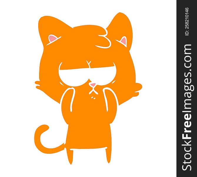 Bored Flat Color Style Cartoon Cat