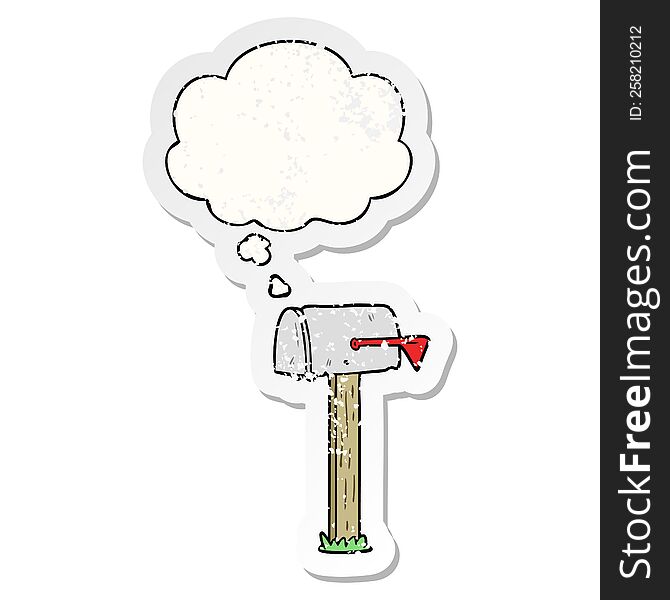 cartoon mailbox with thought bubble as a distressed worn sticker
