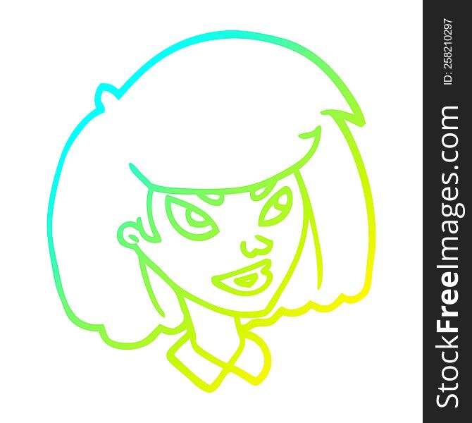 cold gradient line drawing of a cartoon face girl